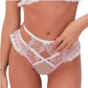 For Love And Lemons Pointelle Roses Floral Ruffle Panty